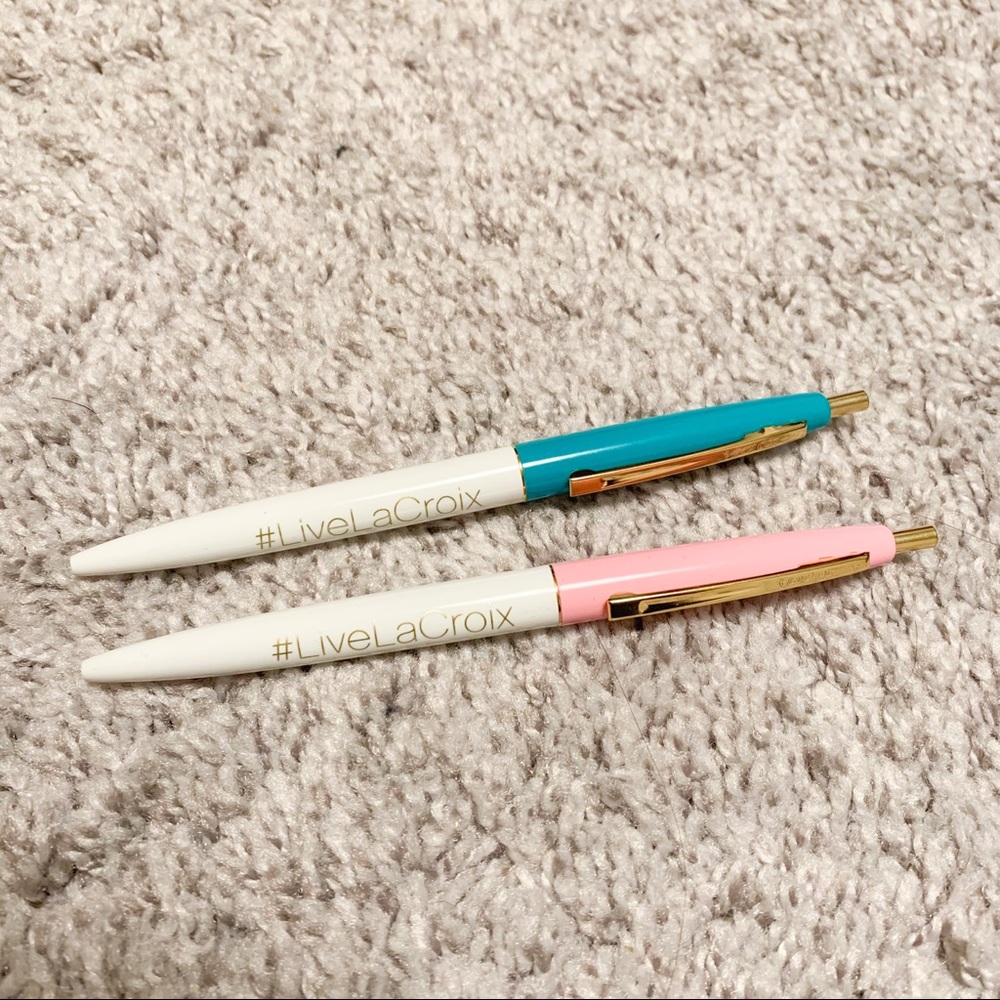 LOT: 2x La Croix Limited Edition Collectible Pens, Pink, Blue, Official Merch